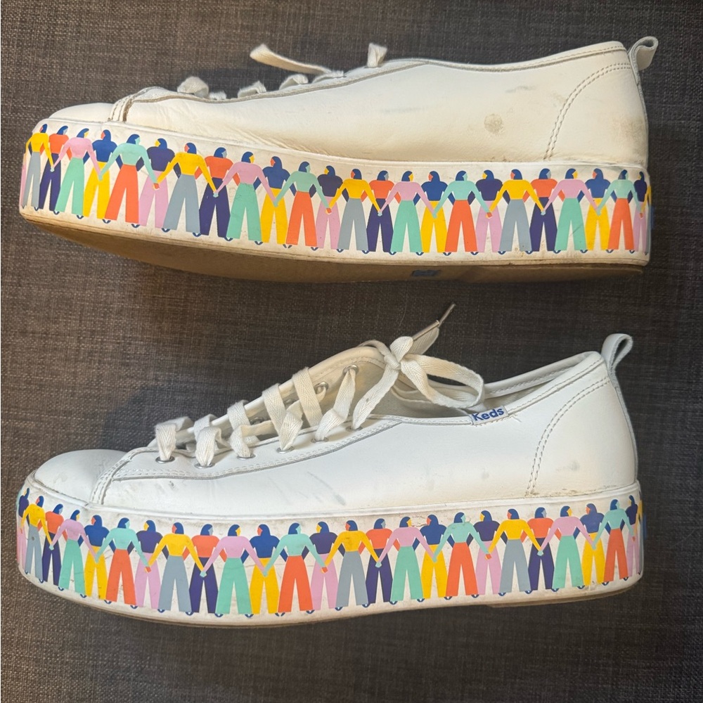 Keds White Platform Sneakers SPECIAL EDITION Multicolor People Motif